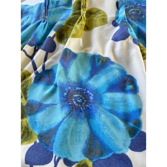 Vintage pleated curtain, huge blue green floral, thick oversized panel, for each - Picture 6 of 10